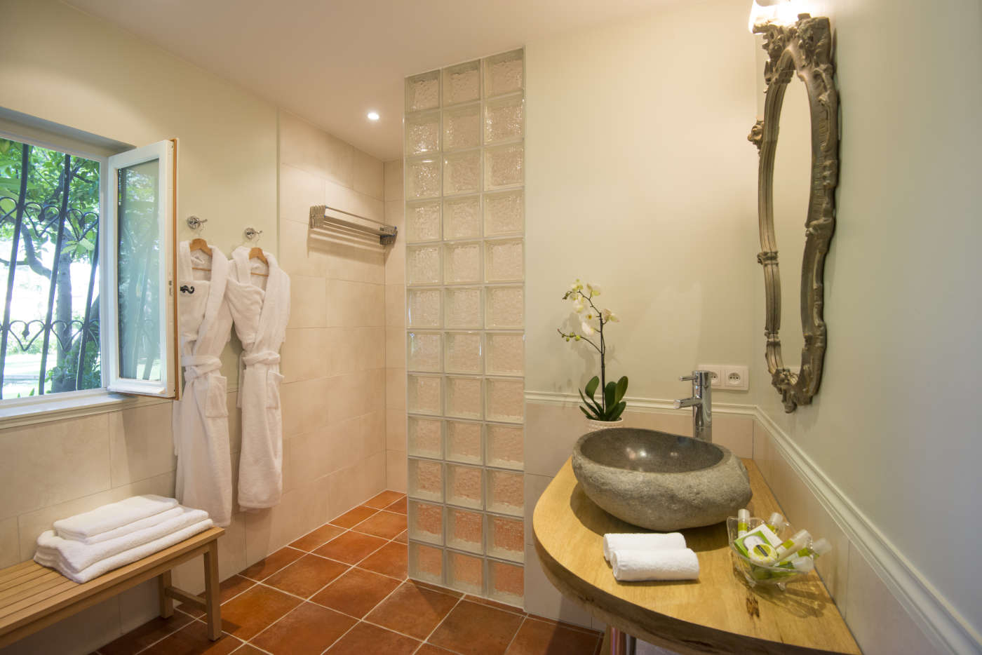 Niçoise Room: shower and basin